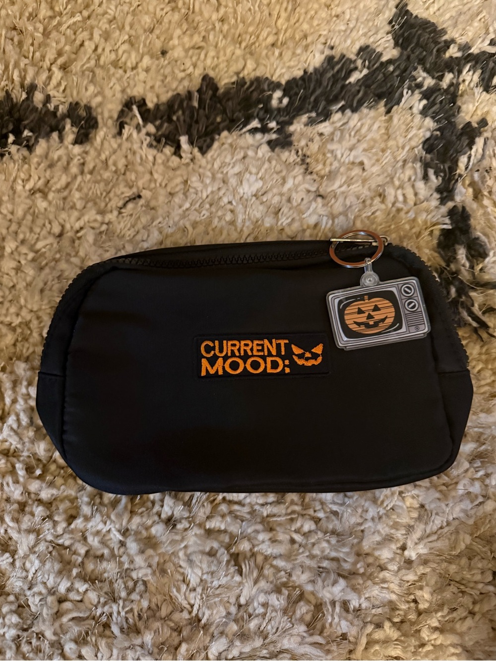 Black Belt Bag with Orange Patch and TV Charm
